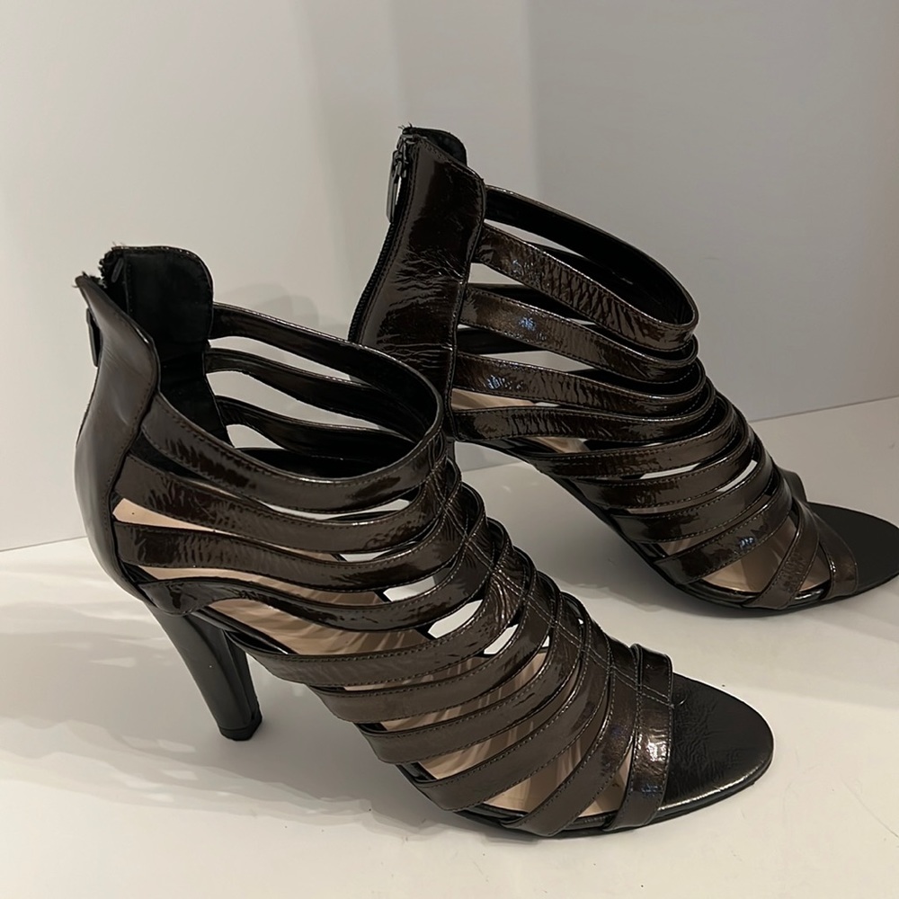 COLIN STUART BROWN LEATHER OPEN TOE STRAPPY HEELS SZ 11B
